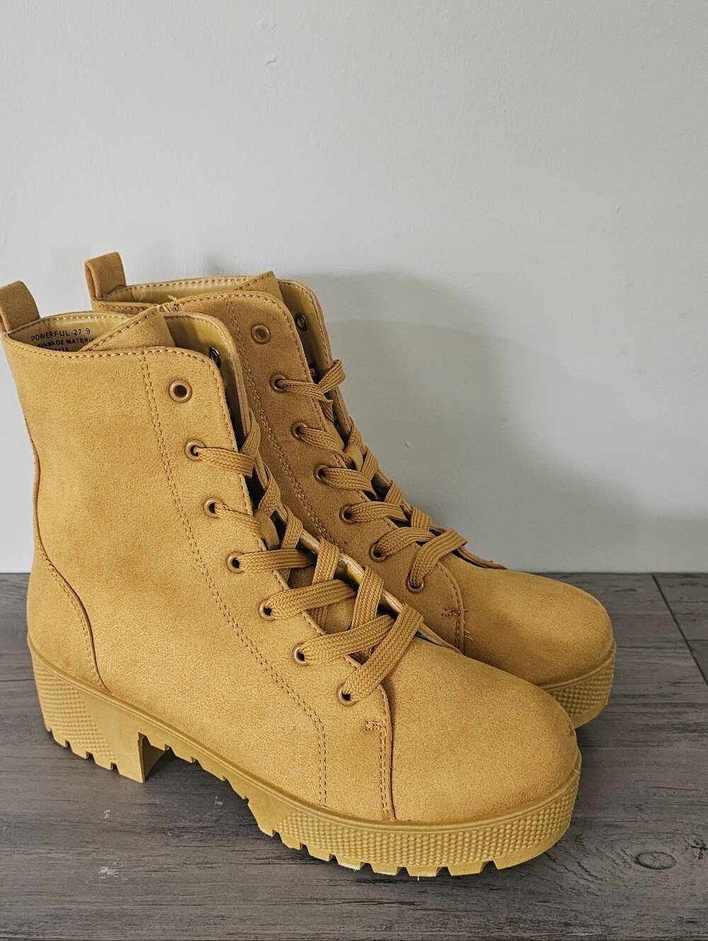BAMBOO Women's Mustard Lace-Up Platform Combat Boots 9